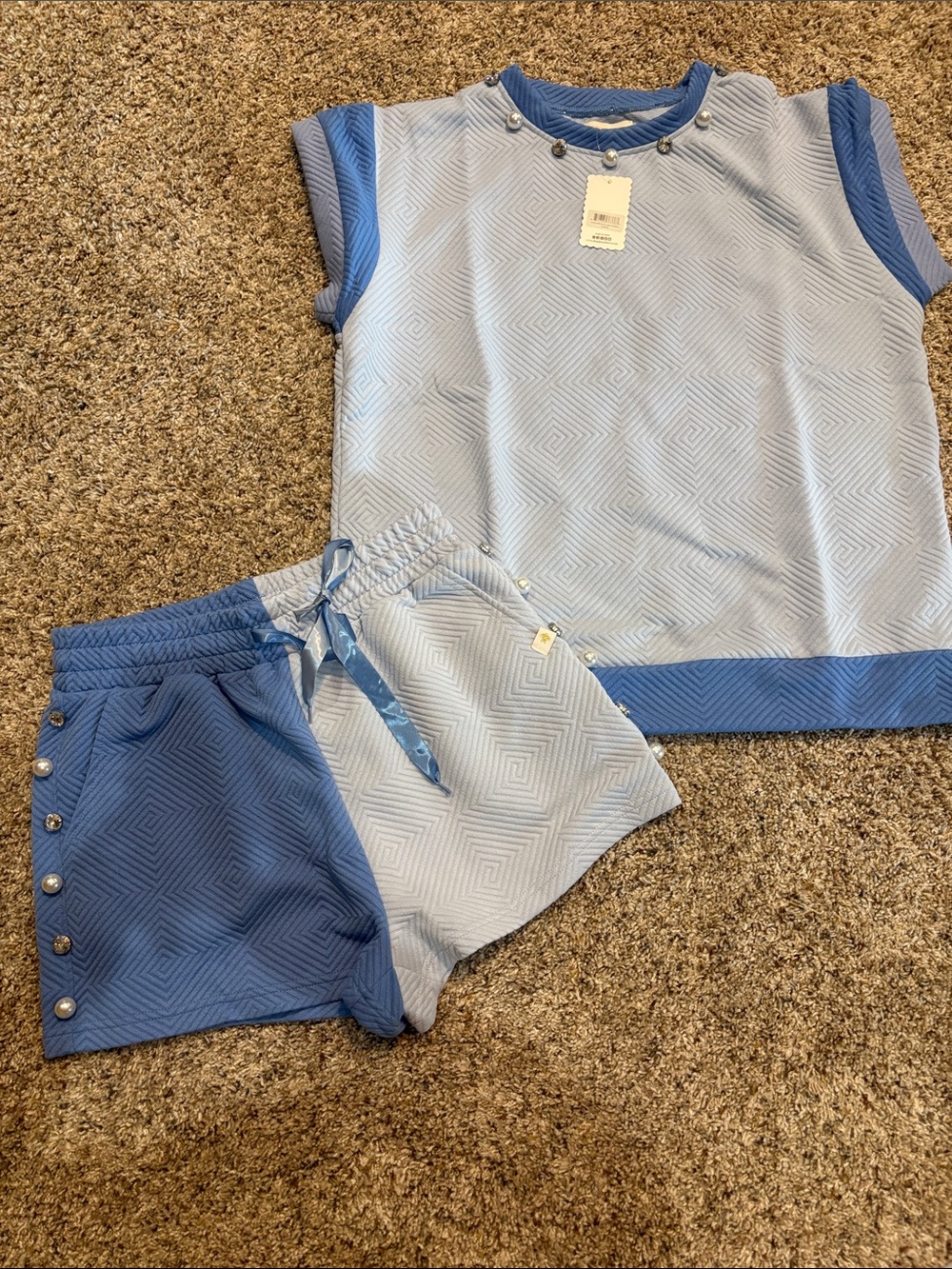 Simply Southern Light Blue and Darker Blue Two-Piece Shorts Set